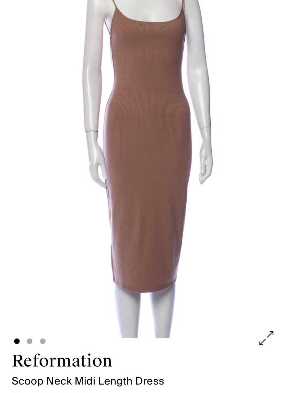 Reformation Ribbed Scoop-Neck Midi Dress — Warm Taupe